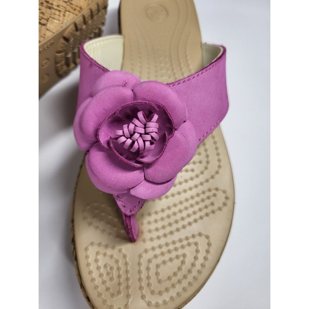 Crocs A-Leigh Floral Suede Slide-On Thong, Size 9 - Picture 3 of 11
